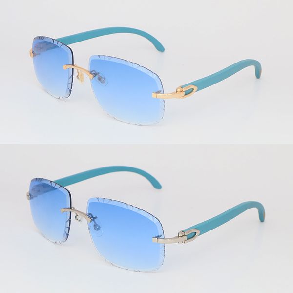 Óculos de sol de madeira azul sem aro para homens com gama de pêra de pêra de madeira Óculos de face de face UV400 Lens multicoloria