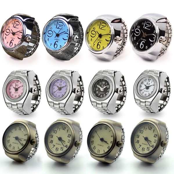 Trauringe Vintage Punk Fingeruhr Mini Gummiband Legierung es Paar Schmuck Uhr Retro Roman Quarz Ring Frauen Mädchen 230407