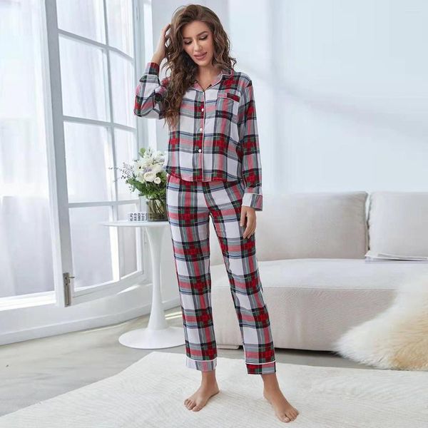Damen-Nachtwäsche, Frühling/Herbst, Damen-Pyjama-Set mit offenem Farbblock für Mutter und Tochter, europäisch-amerikanische Heimkleidung