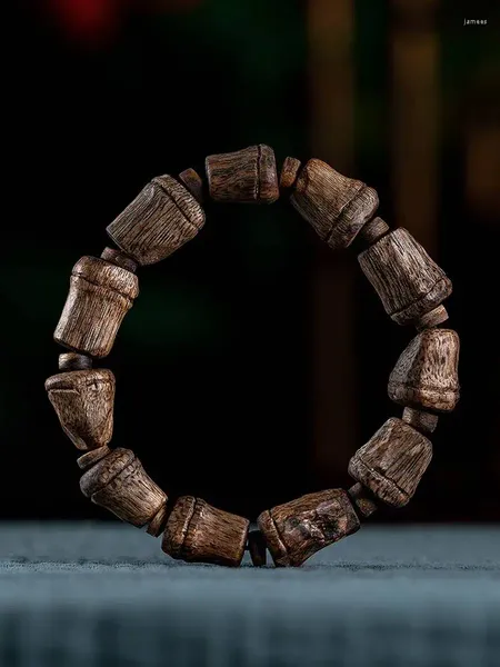 Halskette, Ohrringe, Set, hohes natürliches Vietnam Nha Trang Adlerholz, Armband, geschnitzter Bambus-Zuckerknoten mit geformten Buddha-Perlen, sinkendes Wasser