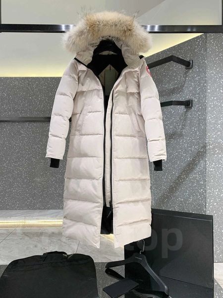 Designer canadenses Down Jacket Goeses Women Parkers Coat, algodão de inverno de algodão de comprimento médio de comprimento de capa Over-the Kenneed com casacos quentes grossos fêmeas de pêlo de pele real A1107