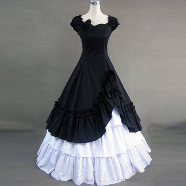 2023 preto gola quadrada vestido de princesa do século 18 retro algodão gótico período vitoriano vestido de festa vestidos de baile para mulher