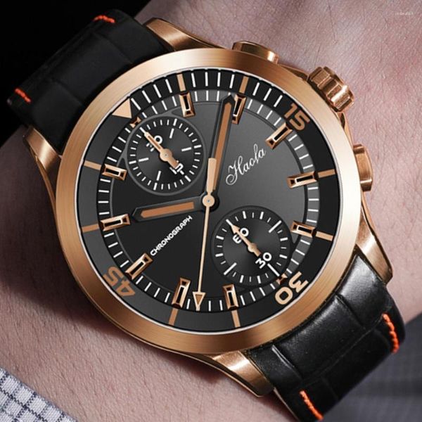 Нарученные часы Haofa Chronograph Watch Автоматическое движение роскошное повседневное классическое винтажное золото черное лицо