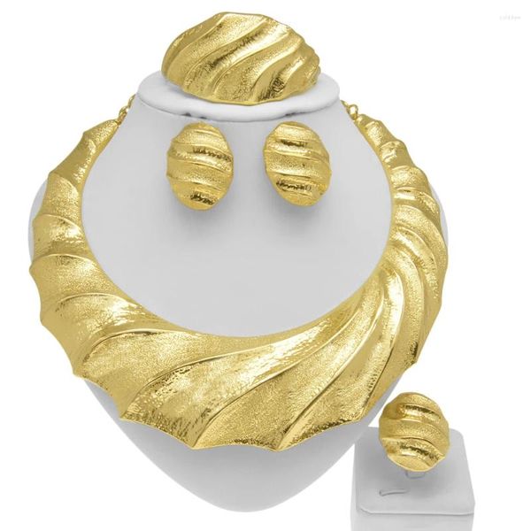 Collana e orecchini da donna, bellissimo anello rigido realizzato in oro placcato in oro italiano, antiossidante