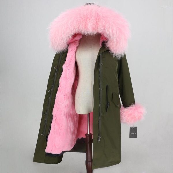 Giacca invernale in pelliccia da donna Capispalla impermeabile di marca da donna Parka X-lungo Cappuccio in procione naturale Cappotto vero e proprio streetwear caldo