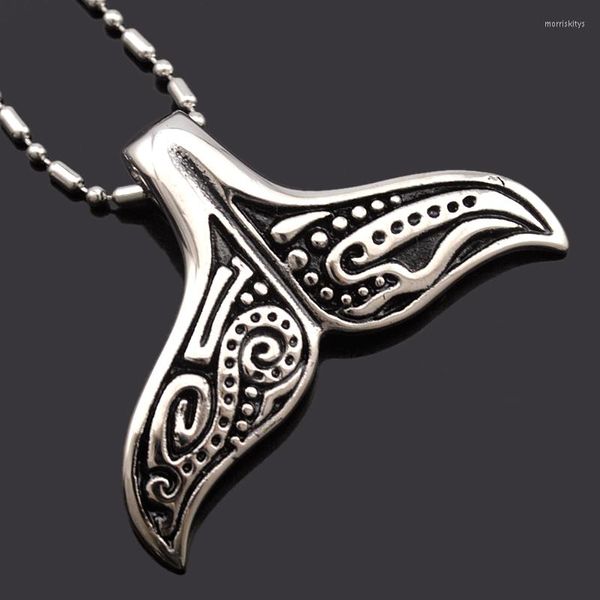 Anhänger Halsketten Dolaime Fashion Edelstahl Whale's Tail Halskette Ancient Tribal Incantation Casting Style Schmuck für Herren GP1083