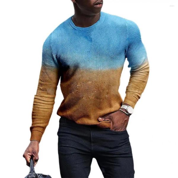 Herrenpullover mit Rundhalsausschnitt, tolle lebendige Farben, langärmeliges Sweatshirt, mehrfarbige Herrenoberteile, dehnbar für den täglichen Gebrauch