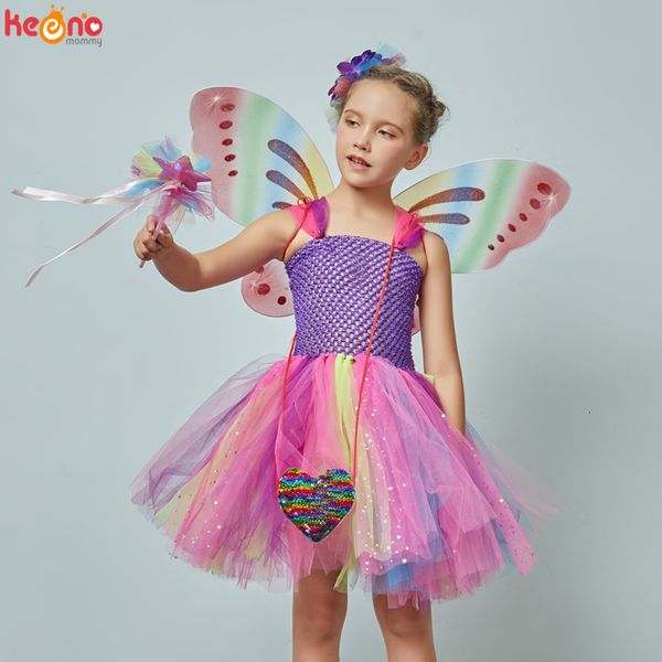 Vestidos de menina meninas meninas Butterfly Fairy Fancy Tutu Dress Wings Costume Kids Birthday Party Festa de Halloween Cosplay Kids Spring Tulle Dress 230406