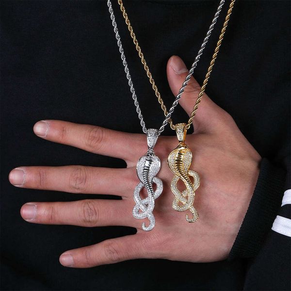 Punk hip hop cobra pingente colar cobra zircônia cúbica micro conjunto zircon rua personalidade criativa colar de rock masculino bling pedra preciosa rapper jóias presente para rapazes