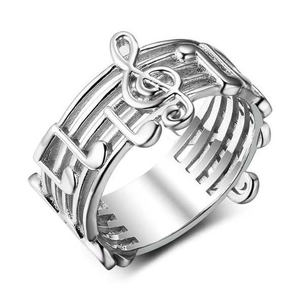 Anéis de padrão de nota musical de aço inoxidável para amantes de música presente feminino joias de banda de casamento tamanho americano 5-12272v