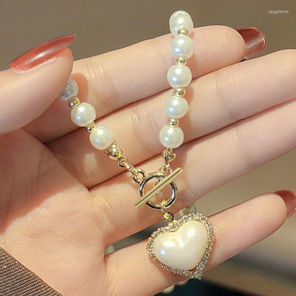 Collane con pendente 2023 signore eleganti coreane della collana del branello della perla adattano i monili francesi del cuore di Shell del Rhinestone
