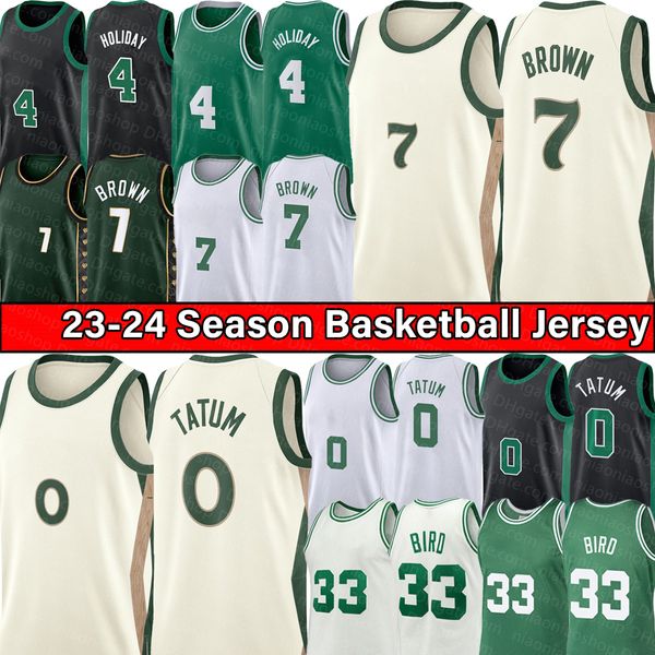 0 Jayson Tatum Jaylen Marrone Maglie da basket Bostons City Jersey 4 Jrue Holiday Retro Larry 33 Bird 2023-24 Mens Kids Youth Green Shirt S-XXL