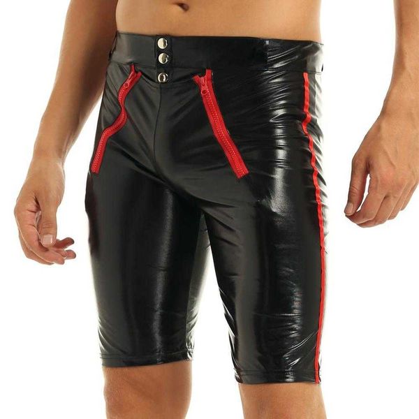 Erkek şort erkek şort erkek erkek lateks pantolon motosiklet sıkıştırma kısa pantolon ince kesim pantolonlar ıslaklık sıkı pantolon patent deri boksör şort pantolon w0412