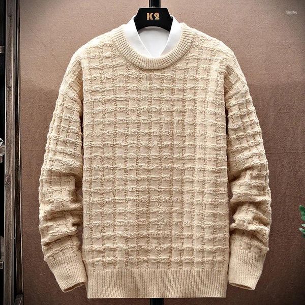 Suéteres masculinos na moda juventude japonês fresco e engrossado camisola de grandes dimensões em torno do pescoço hip hop solto malha jumper outono inverno 2023 a120