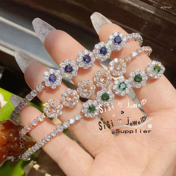 Charm Bracelets Elegante Vintage Color Treasure High Sense Zircon Bracelet Casamento Feminino Jóias de Luxo Festa Performance