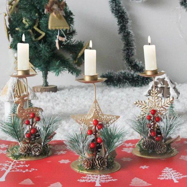 Castiçais de natal dourado ferro forjado castiçal floco de neve elk pingentes natal oranments feliz decoração 2024 feliz ano