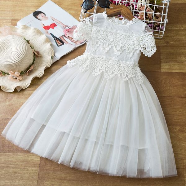 Mädchenkleider Elegante Spitze Blumenmädchen Hochzeitskleid Kinder Weiß Erster Austausch Schiere Kleid Baby Mädchen Geburtstag Nacht Party Prinzessin Kleid 230407