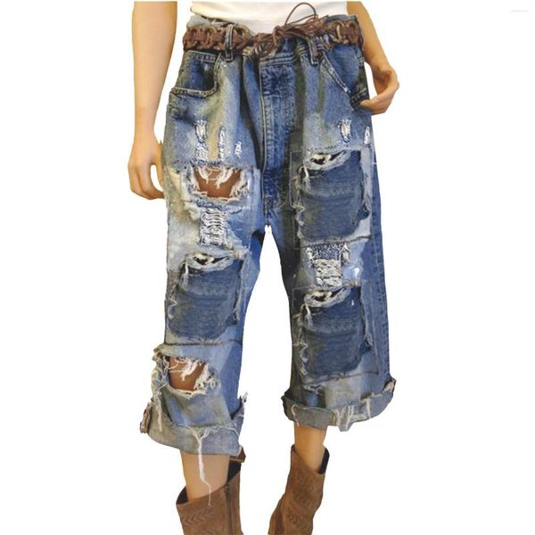 Kadınlar Kot pantolon yırtık püskül geniş bacak batı vintage gevşek jean'in lüks kiler örgü denim tozlukları kadın kadın jean pantolon