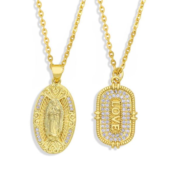 Collane con ciondolo EYIKA Gold Fill Zircone Vergine Maria Virgen De Guadalupe Collana per donna Crystal LOVE Letter Collier Catholic Jewelry