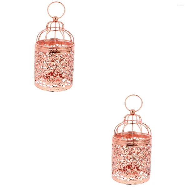 Castiçais 2 Pcs Castiçal Suporte de Ferro Porta Decoração Simples Pilar Tealight Stand Birdcage