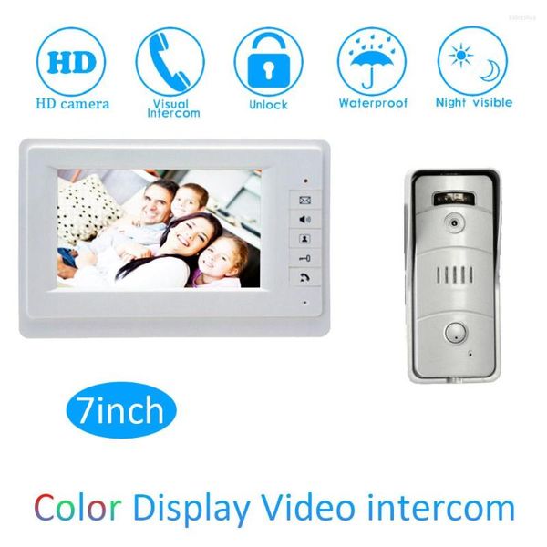 Video Kapı Telefonları Ev Kullanın Tel Telefon Sistemi Desteği Kilidini Açma Gece Görünür Kamera Ziyaretçi için 7 inç LCD ekran 1 Doorbell Intercom