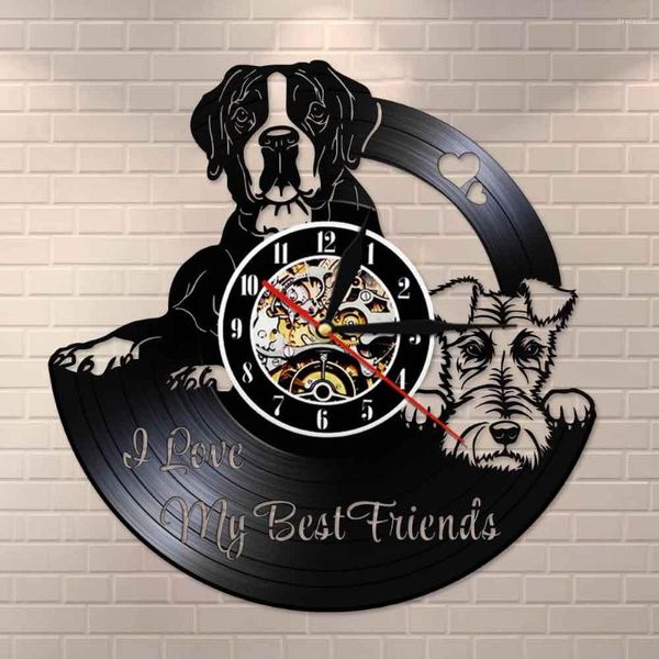 Relógios de parede raça de cachorro Vintage Art Decor Boxer e Terrier Friends Record cloc lp relógio de relógio
