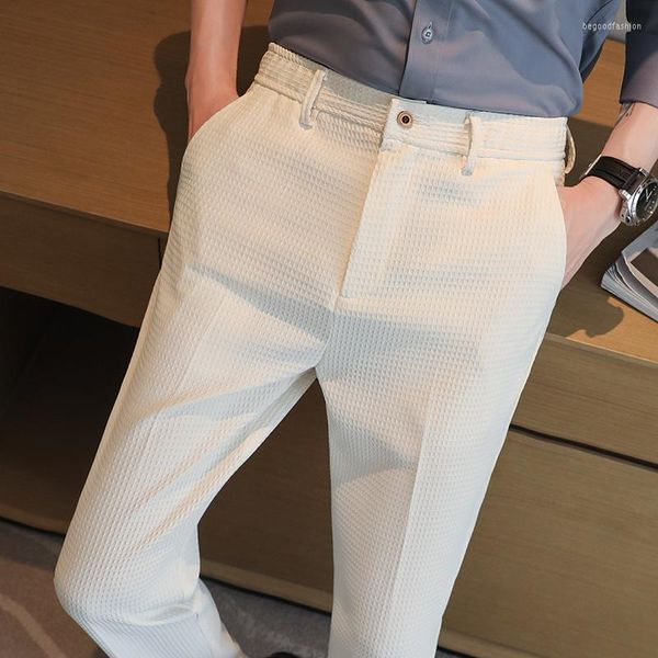 Abiti da uomo 2023 Estate Waffle Pantaloni da completo per uomo Social Business Casual Abito da ufficio Matrimonio Sposo Pantaloni Abbigliamento streetwear