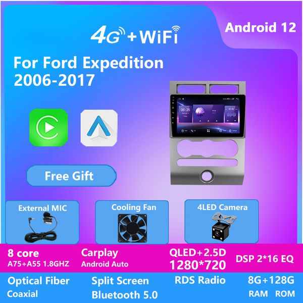 Android 12 Video Car Multimedia Player para Ford Expedition 2006-2017 Radio GPS Navegação