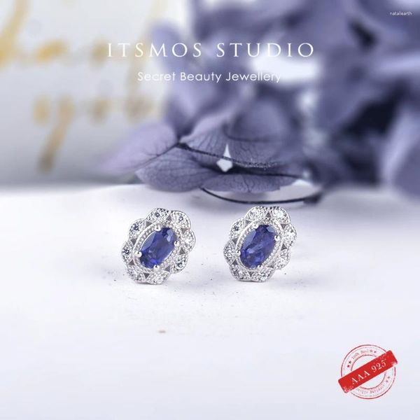 Orecchini a bottone ITSMOS Pietra preziosa naturale di tanzanite Zircone Argento sterling 925 Corte classica Gioielli semplici per le donne Gif di moda