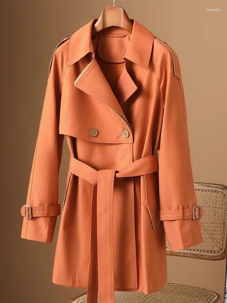 Damen Jeans High-End Kurzer Trenchcoat für Frauen Orange Kleiner und High-End-Anzug Herbst