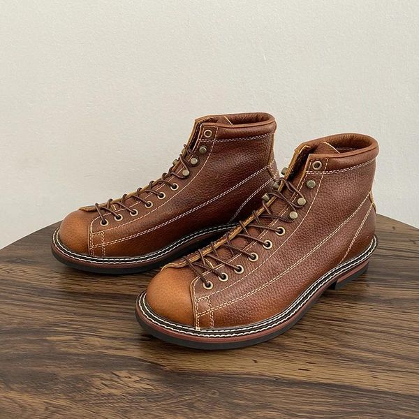 Stivali Autunno Inverno Vintage Uomo Scarpe Casual Scarpe fatte a mano in pelle di mucca Abito alla caviglia Piattaforma per moto da lavoro unisex