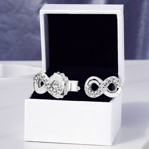 Orecchini Infinity scintillanti in argento sterling 925 per Pandora CZ Diamond Wedding Designer Set di orecchini per le donne Regalo fidanzata Orecchini carini con scatola originale