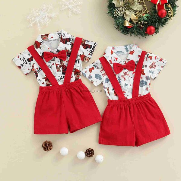 Giyim setleri Ma Bebek 0-18m Noel Yenidoğan Bebek Erkek Giysileri Set Set Beyefendi Takım Yay Geyik Romper Tonçlar Şort Noel Kostümleri D35L23116