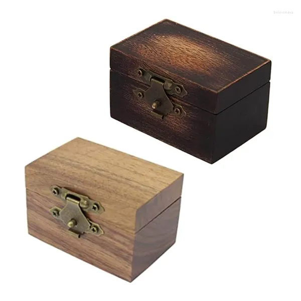 Bolsas de jóias E0BF Caixa de armazenamento rústico Suporte de anéis de madeira para portador de casamento