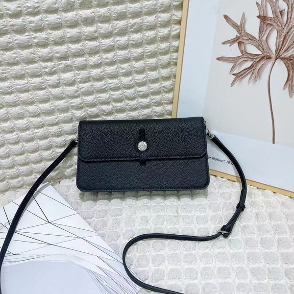 H388-2 Serisi 1: 1 Gelişmiş Özel Cep Telefon Torbası Omuz Crossbody Çanta Birinci Kat Cowhide Ünlü Tasarımcı Çantası Orijinal Cüzdan Yüksek Çakıl Desen Gümüş Toka