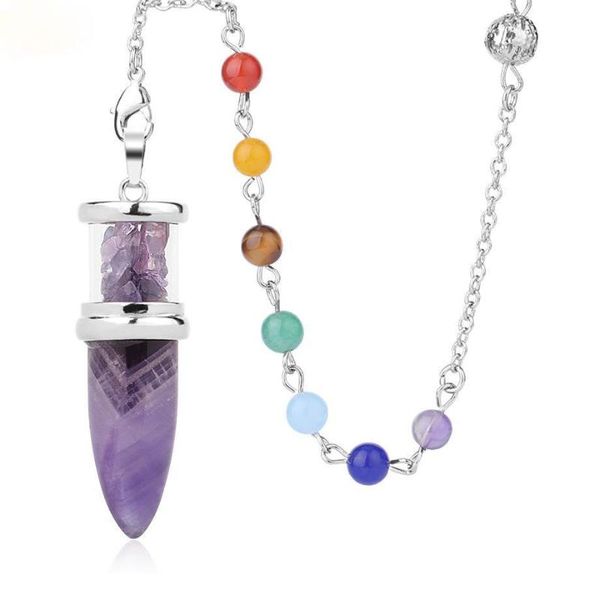 Anhänger Halsketten Naturstein Pendel Wishing Bottle Shaped 7 Chakra Chain For Divination DIY Halskette Healing JewelryPendant NecklacesPe