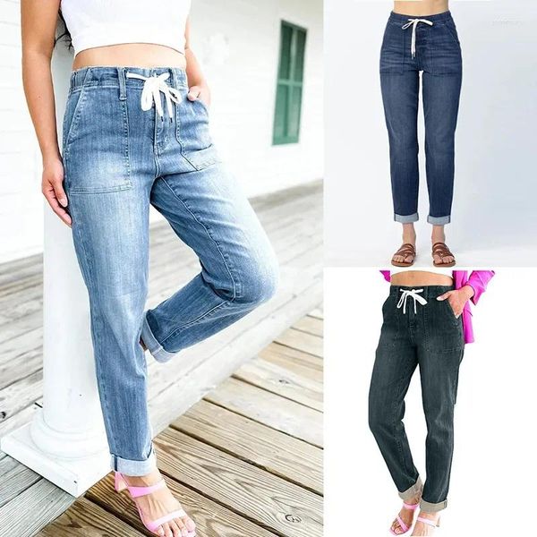 Pantaloni da jogging jeans da donna Pantaloni da donna elasticizzati sexy con coulisse a vita alta Pantaloni con coulisse Abbigliamento Denim