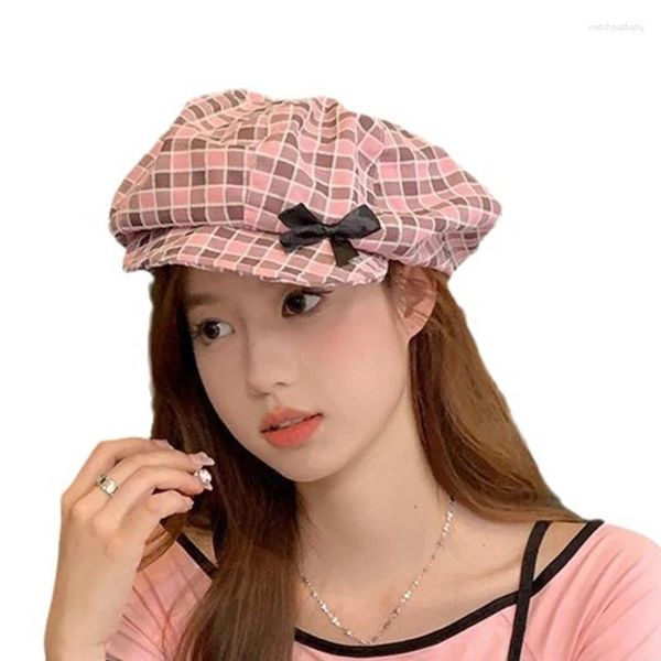 Beralar kız kadın pembe kafes sanatçı ressam şapka gündelik yetişkin ayarlanabilir fransız bowknot ile kamp alışveriş için