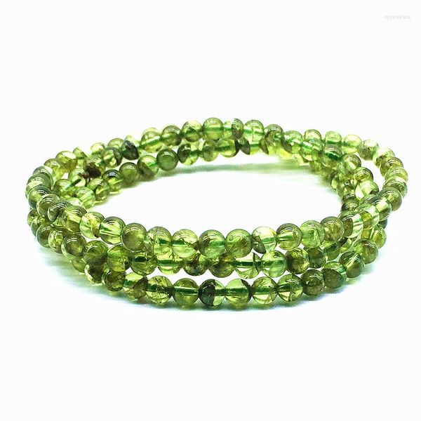 Braccialetti con perline di pietra olivina di peridoto naturale, 4-4,5 mm, braccialetto da 53 cm, 3 cerchi elastici, non in vetro, non tinto