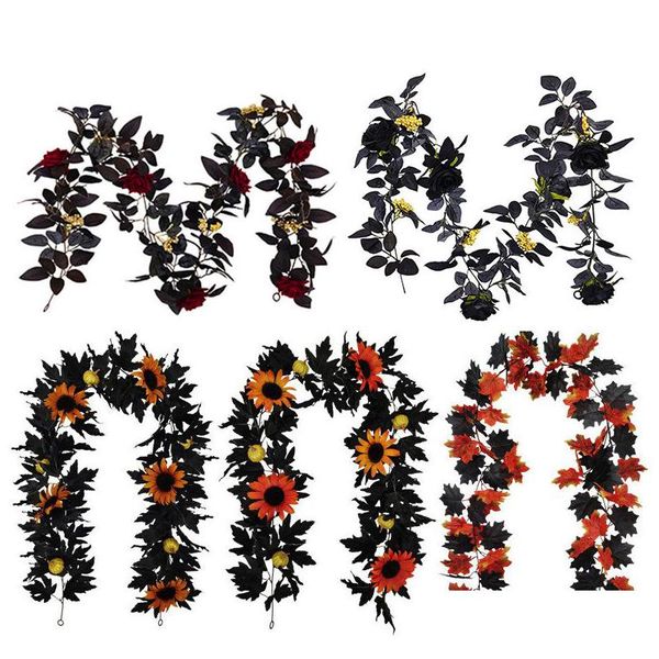 Ghirlande Di Fiori Decorativi 180Cm Nuovo Nero Decorazione Di Halloween Halloweenhome Interni Simulazione Foglia D'acero Dh3Nv