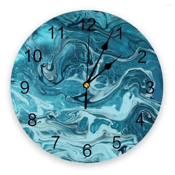 Orologi da parete Onda d'acqua Texture Marmo Bianco Blu Silenzioso Home Cafe Arredamento per ufficio per cucina Art Large