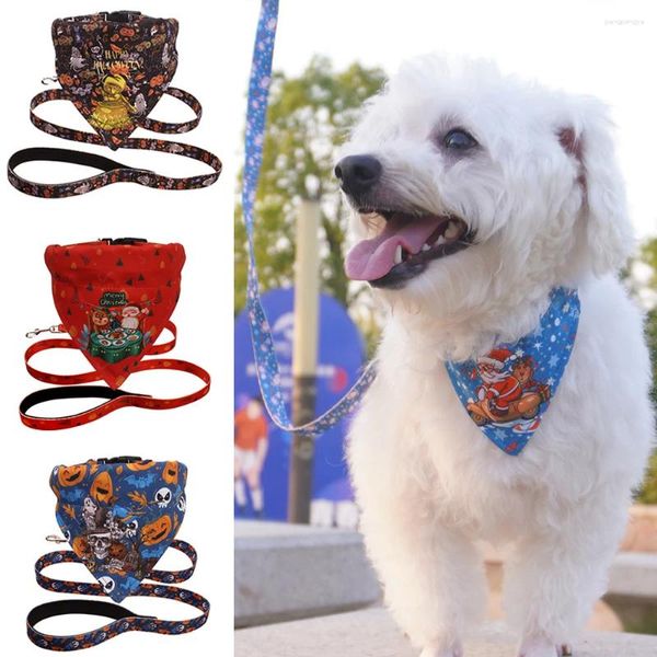 Coleiras de cachorro natal animal de estimação bandanas colar trela conjunto para cães gatos halloween filhote de cachorro triângulo cachecol neckerchief mascotas traje suprimentos