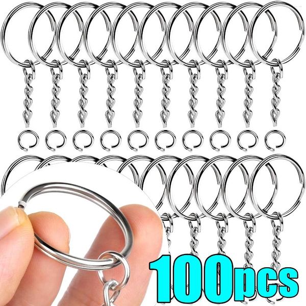 Chaveiros 20/100pcs metal em branco chaveiro chaveiro anéis divididos keyfob chave lagosta fecho pingente de aço inoxidável