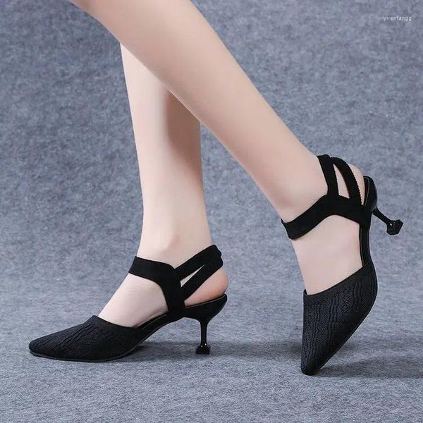Sapatos de vestido tornozelo fivela verão legal apontado moda sexy nightclub festa salto alto mulheres dedo do pé fino 2023