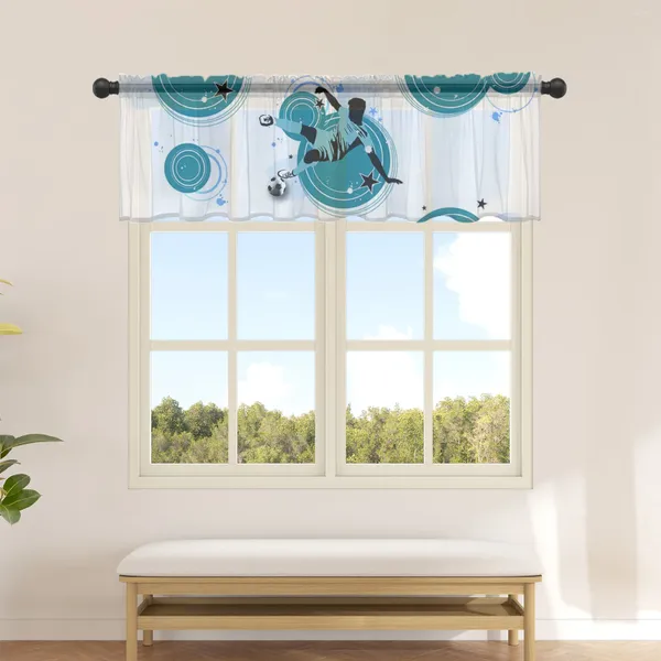 Vorhang, Fußballspieler-Silhouette, durchsichtige Vorhänge für Küche, Café, halbkurz, Tüll, Fenstervolant, Heimdekoration