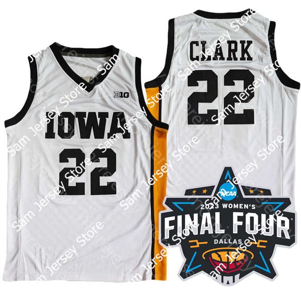 2023 Women Final vier 4 Jersey NCAA College Iowa Hawkeyes Basketball Caitlin Clark Größe S-3xl All Ed Stickerei Weiß gelb