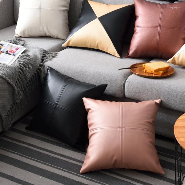 Travesseiro macio de couro puil camada de couro respirável aconchegante estilo sofá cadeira assento de 45x45cm fronha com zíper