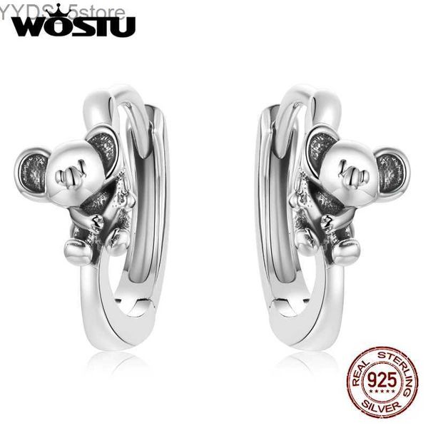 Stud WOSTU 925 Sterling Silber Niedliche Koala Ohrstecker Ohrschnallen Einfache Kreis Ohrringe Für Frauen Mode Silber Schmuck CTE507 YQ231107