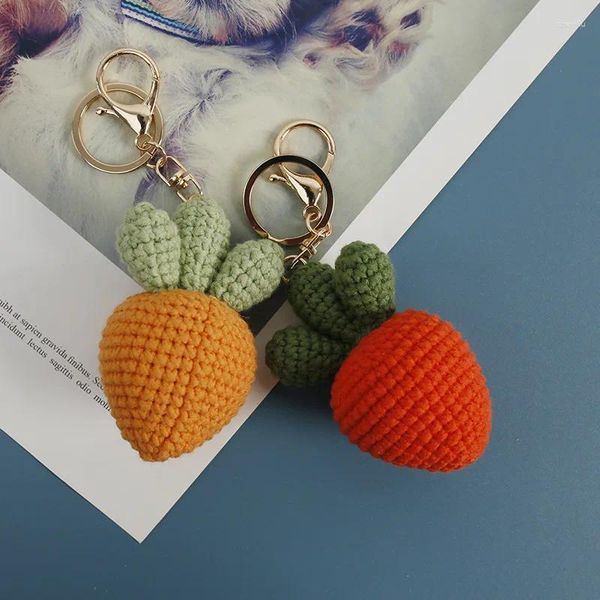 Portachiavi Carota creativa Ciondolo tessuto a mano Lana all'uncinetto Frutta Borsa carina Accessori Ciondolo per cellulare Regalo di personalizzazione