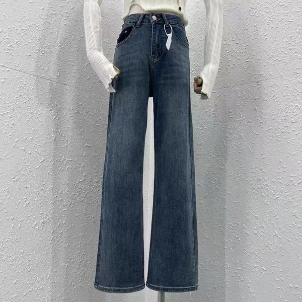 Damen-Jeans, modischer amerikanischer Stil, Retro-Waschung, hellblau, hohe Taille, gerade, Frauen sehen dünn aus